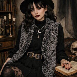 Whimsigoth Faux Fur Draped Vest – Dark Academia Gothic Layering Piece